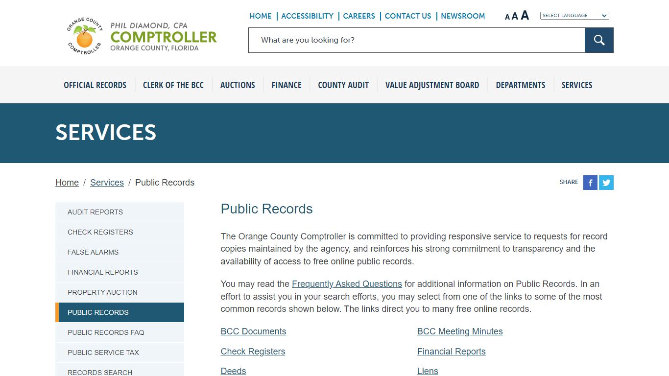 Public Records - Phil Diamond - Orange County Comptroller - occompt.com